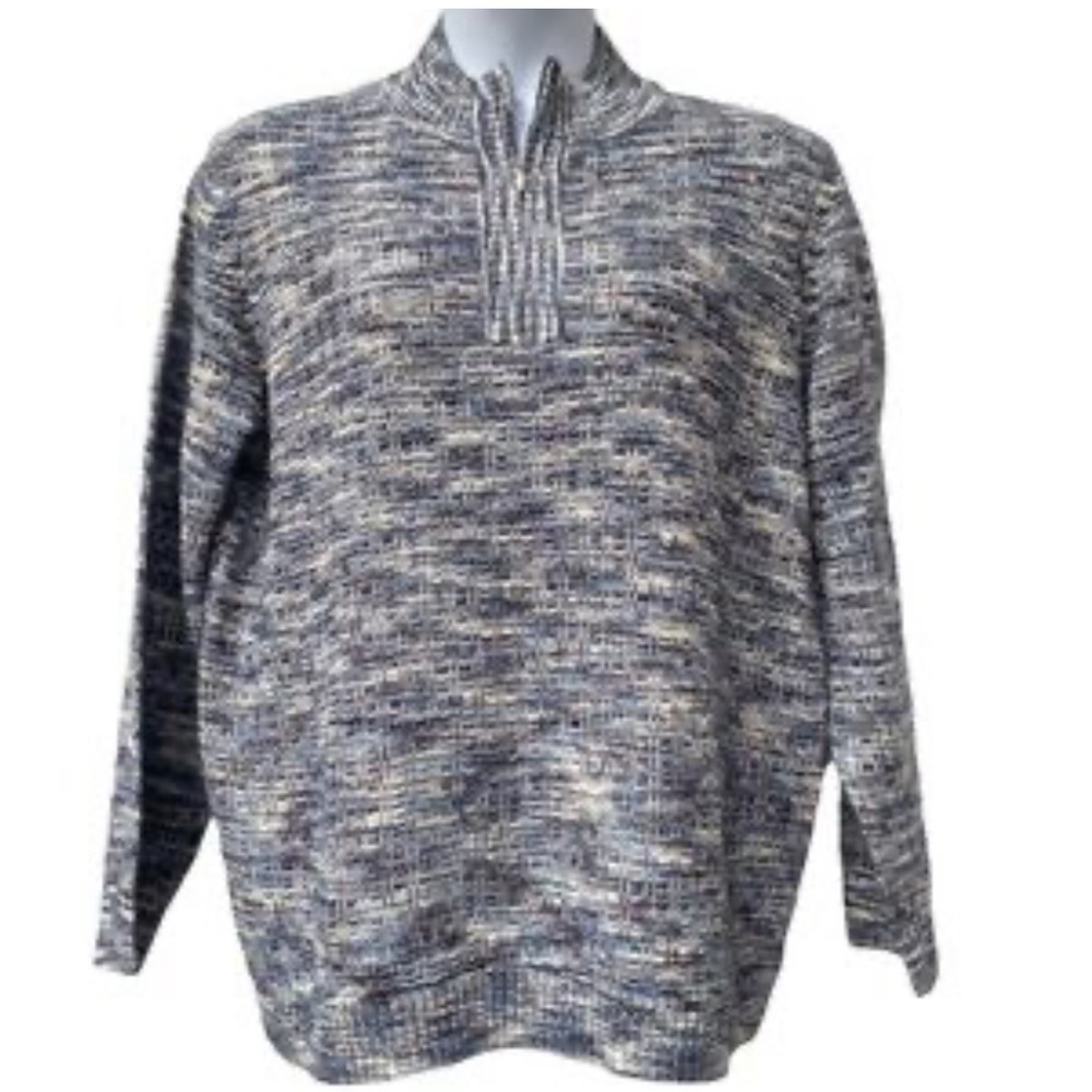 Draper’s and Damon’s pull over sweater on blue silver and white 1x